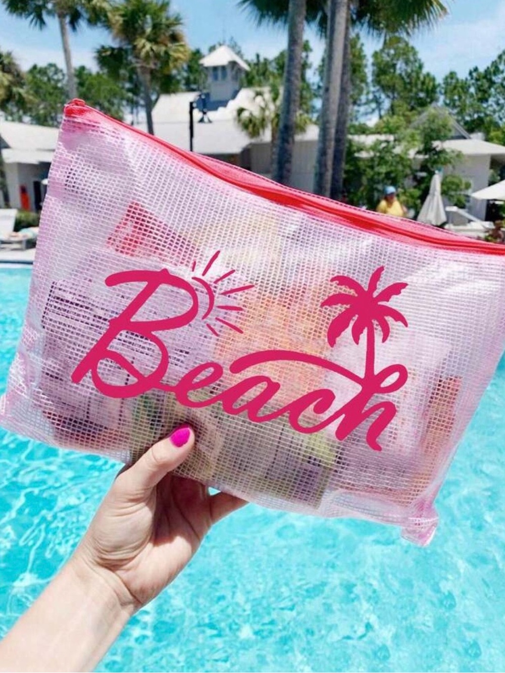 🌊NEW Pink 'Beach' Mesh Waterproof Zipper Pouch/Bag🌊